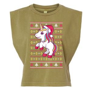 Unicorn With Santa Hat For Funny Xmas Unicorn Apparel Gift Garment-Dyed Women's Muscle Tee