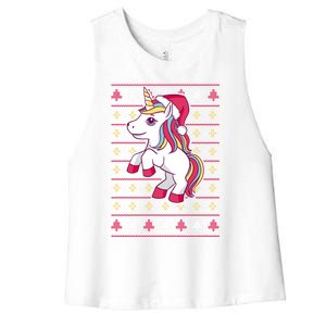 Unicorn With Santa Hat For Funny Xmas Unicorn Apparel Gift Women's Racerback Cropped Tank