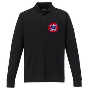 United We Stand Cute Patriotic Gift Flag Sunflower America Funny Gift Performance Long Sleeve Polo