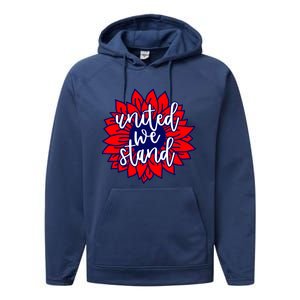 United We Stand Cute Patriotic Gift Flag Sunflower America Funny Gift Performance Fleece Hoodie