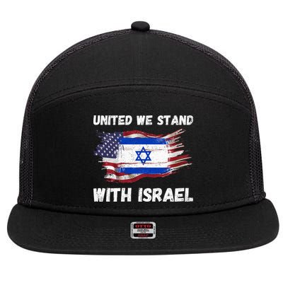United We Stand With Israel Israeli American USA Flag 7 Panel Mesh Trucker Snapback Hat