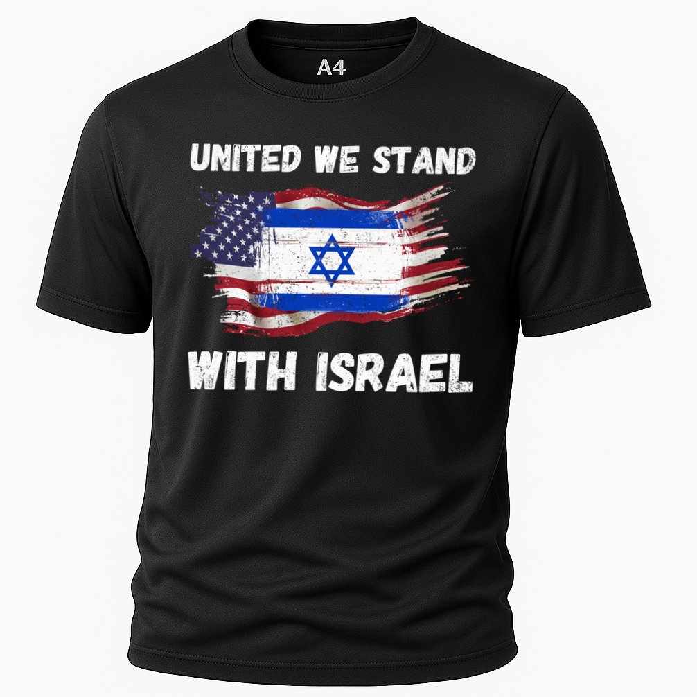 United We Stand With Israel Israeli American USA Flag Cooling Performance Crew T-Shirt
