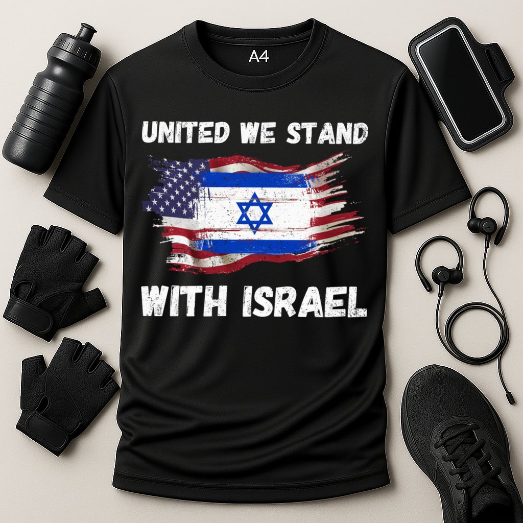 United We Stand With Israel Israeli American USA Flag Cooling Performance Crew T-Shirt