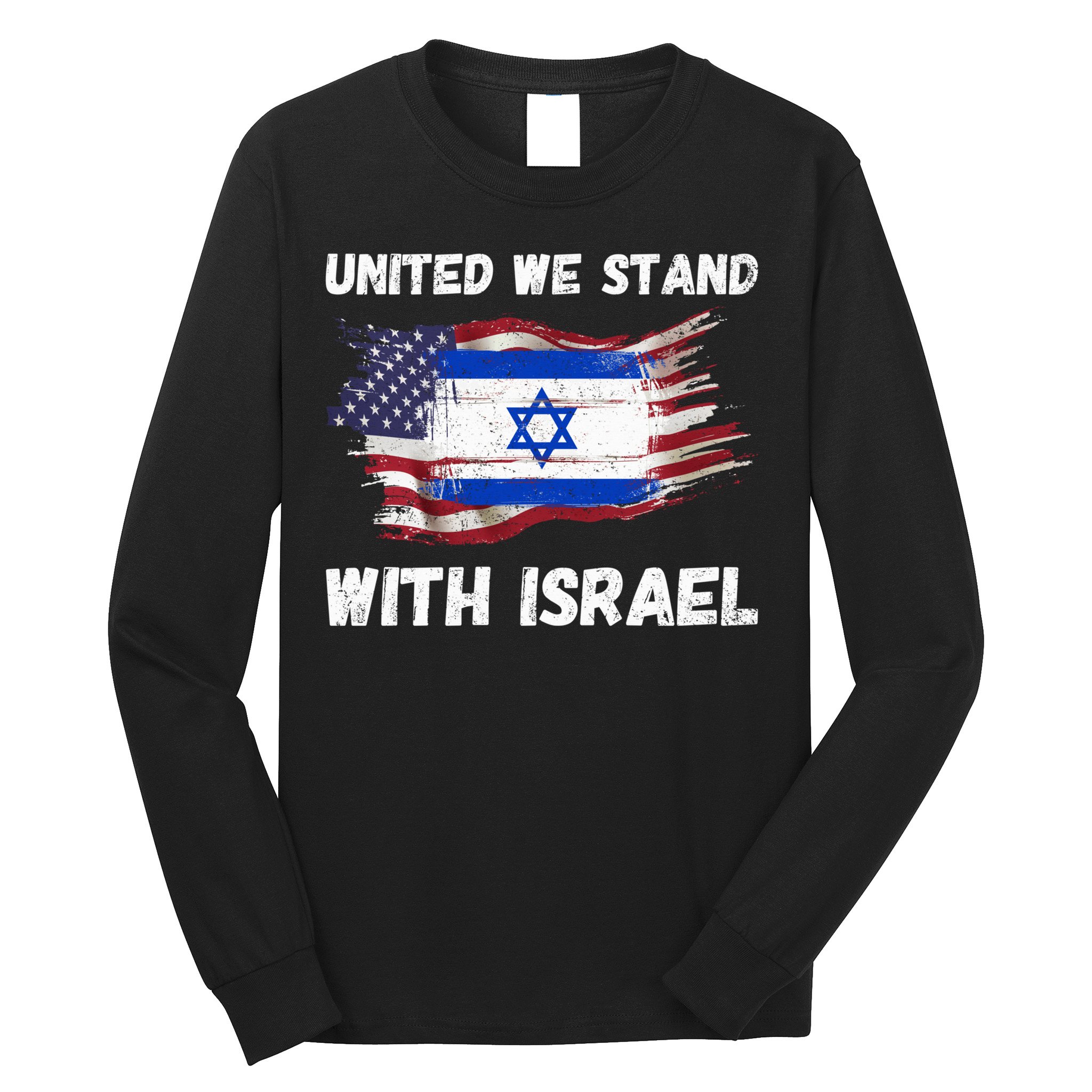 United We Stand With Israel Israeli American USA Flag Long Sleeve Shirt