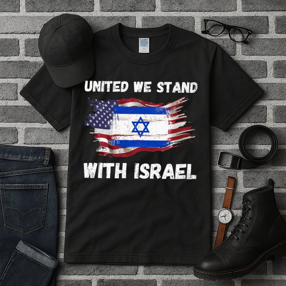 United We Stand With Israel Israeli American USA Flag Tall T-Shirt