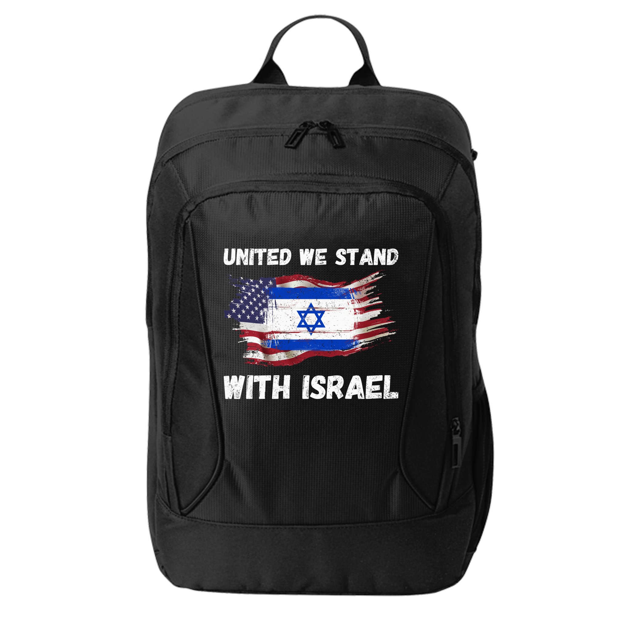 United We Stand With Israel Israeli American USA Flag City Backpack