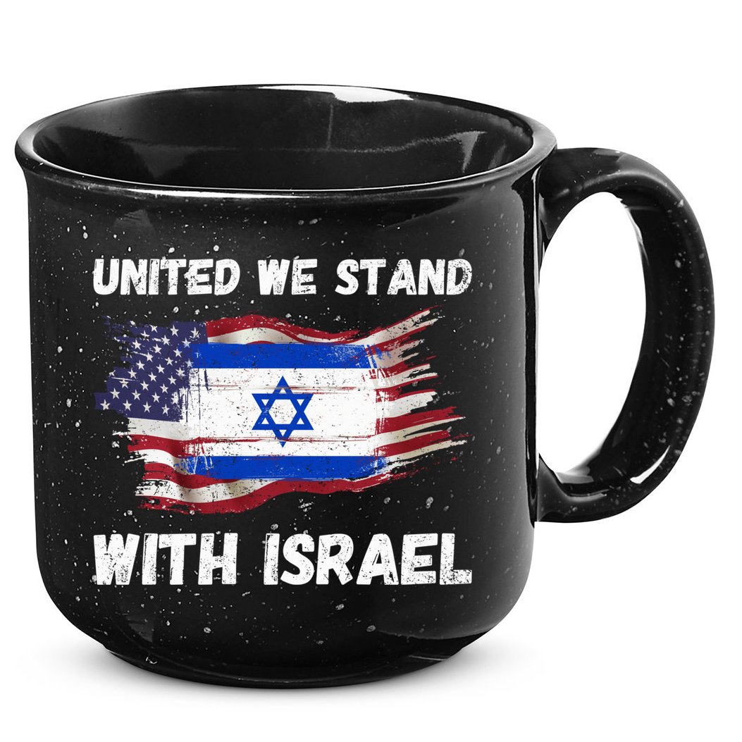 United We Stand With Israel Israeli American USA Flag 15oz Campfire Ceramic Mug