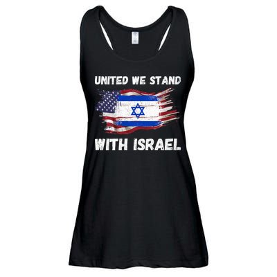 United We Stand With Israel Israeli American USA Flag Ladies Essential Flowy Tank