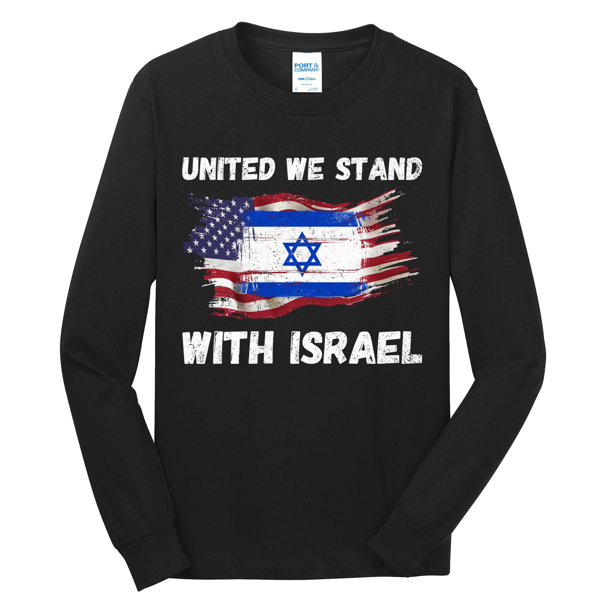 United We Stand With Israel Israeli American USA Flag Tall Long Sleeve T-Shirt