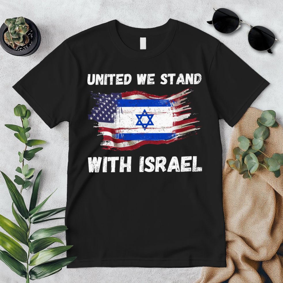 United We Stand With Israel Israeli American USA Flag Premium T-Shirt