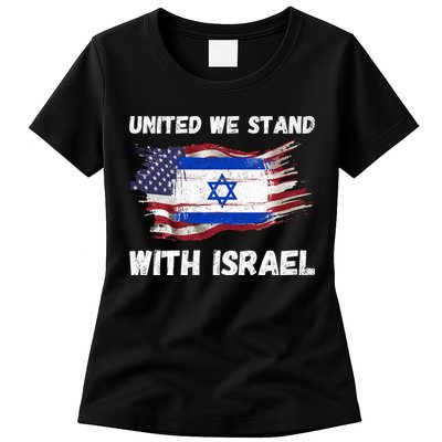 United We Stand With Israel Israeli American USA Flag Womens T-Shirt