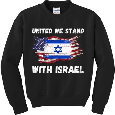 United We Stand With Israel Israeli American USA Flag Kids Sweatshirt