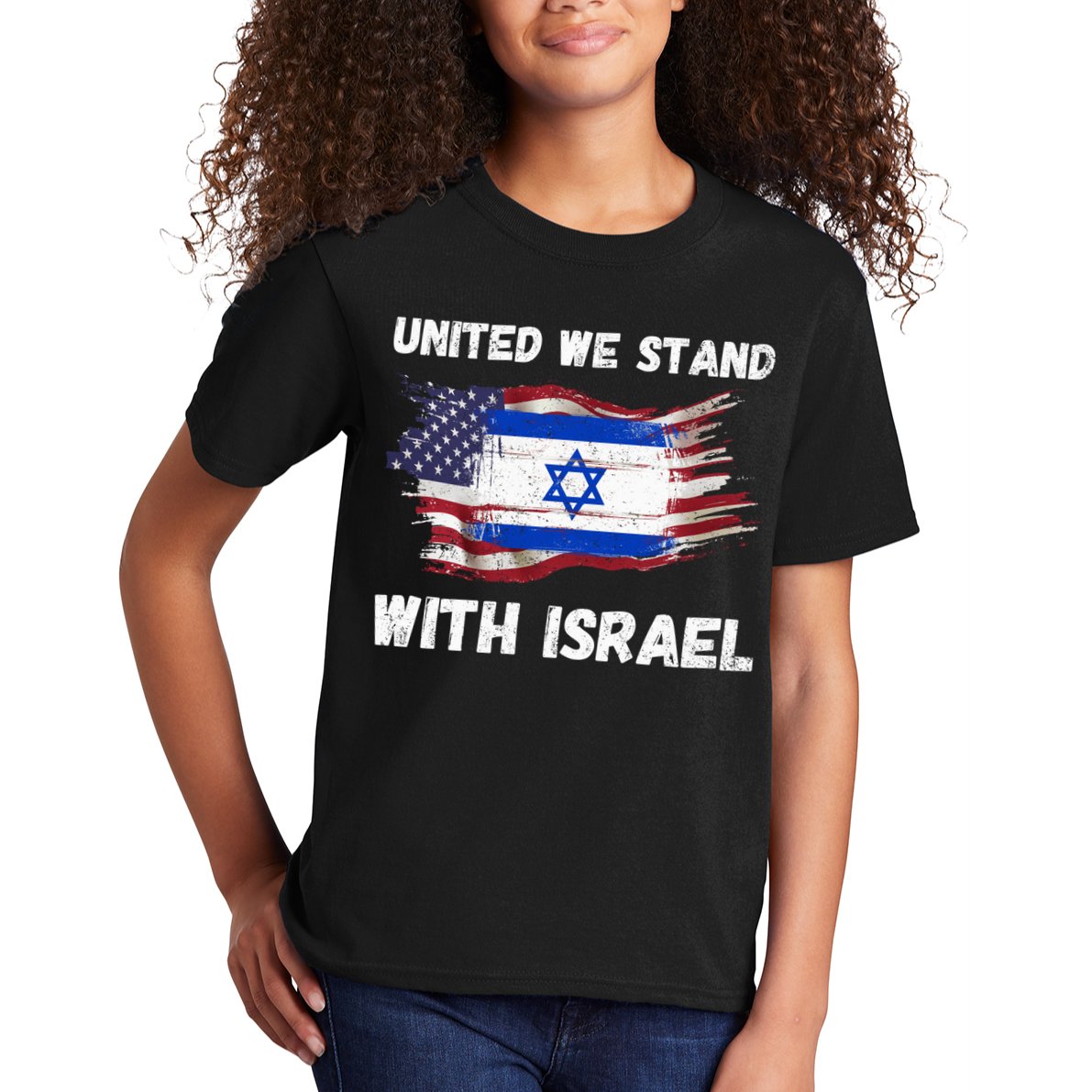 United We Stand With Israel Israeli American USA Flag Kids T-Shirt