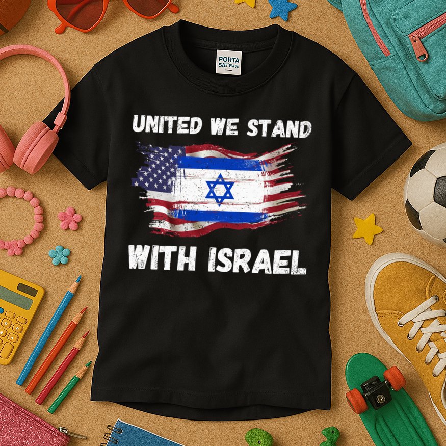 United We Stand With Israel Israeli American USA Flag Kids T-Shirt