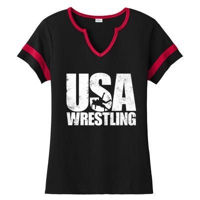 Usa Wrestling S Wrestling Team Patriot Usa Wrestler Cute Gift Ladies Halftime Notch Neck Tee