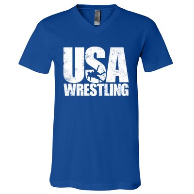 Usa Wrestling S Wrestling Team Patriot Usa Wrestler Cute Gift V-Neck T-Shirt