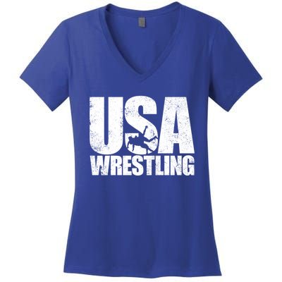 Usa Wrestling S Wrestling Team Patriot Usa Wrestler Cute Gift Women's V-Neck T-Shirt