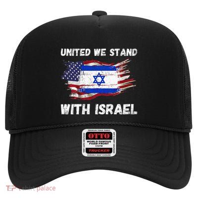 United We Stand With Israel Israeli American High Crown Mesh Back Trucker Hat