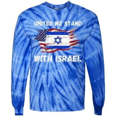 United We Stand With Israel Israeli American Tie-Dye Long Sleeve Shirt