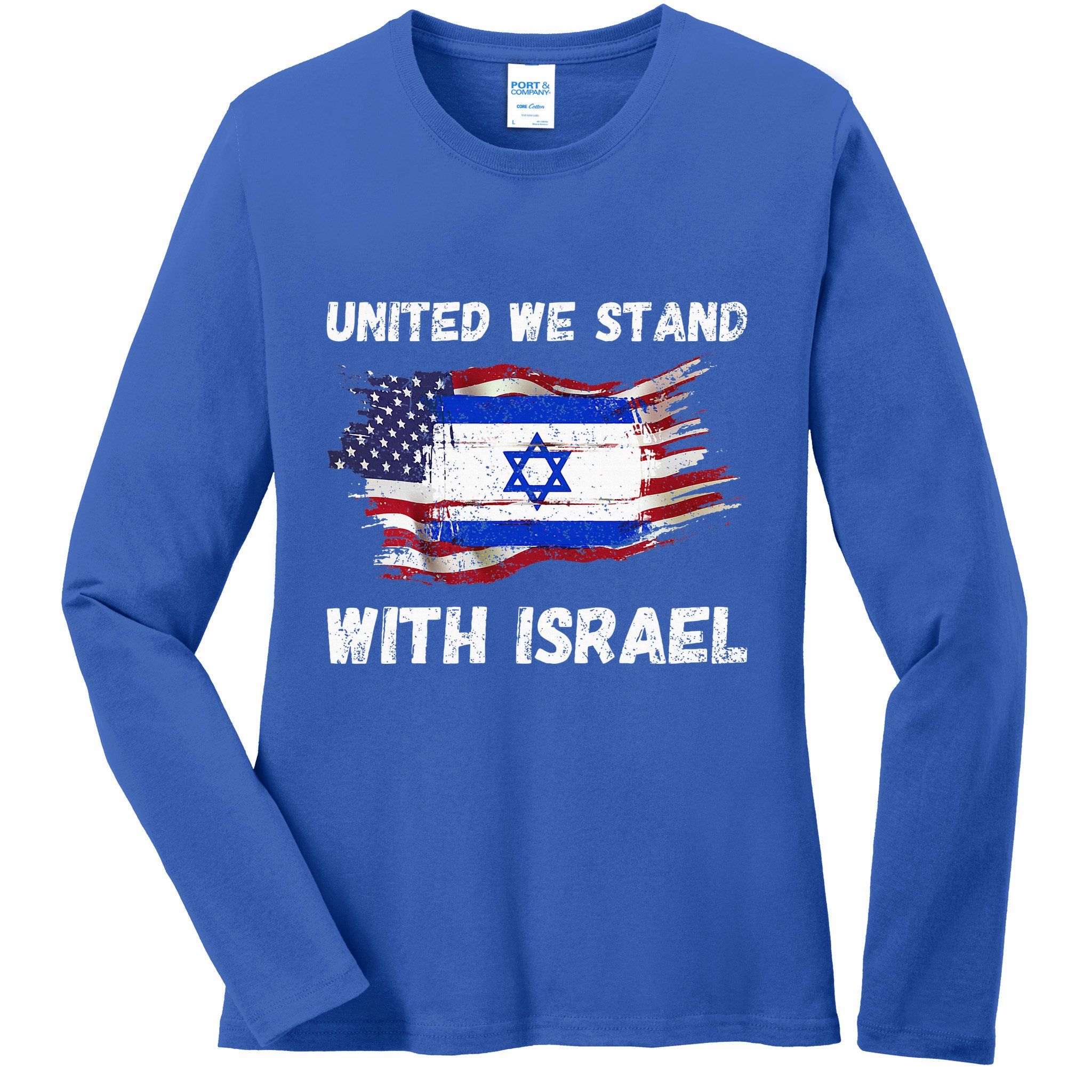United We Stand With Israel Israeli American Ladies Long Sleeve Shirt