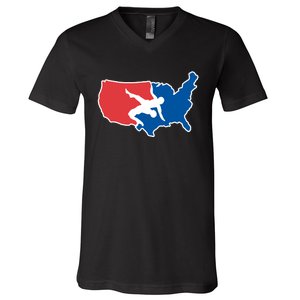 Usa Wrestling V-Neck T-Shirt