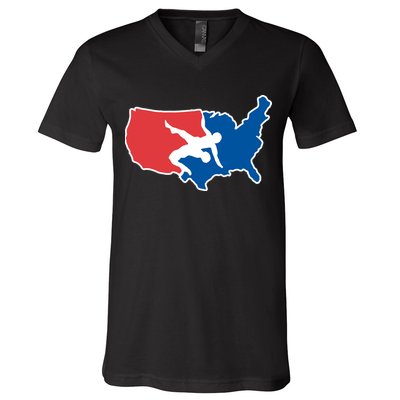 Usa Wrestling V-Neck T-Shirt