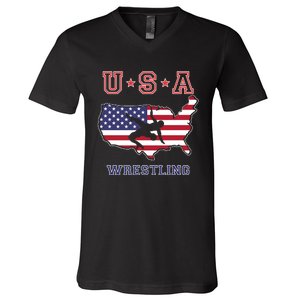 Usa Wrestling V-Neck T-Shirt