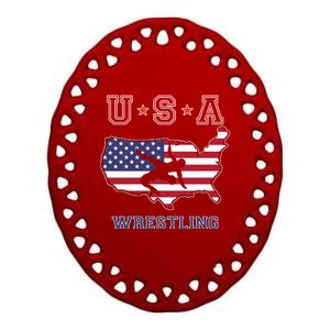 Usa Wrestling Ceramic Oval Ornament