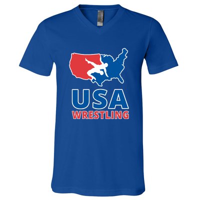 Usa Wrestling V-Neck T-Shirt