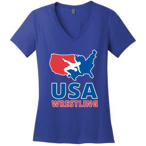 Usa Wrestling Women's V-Neck T-Shirt