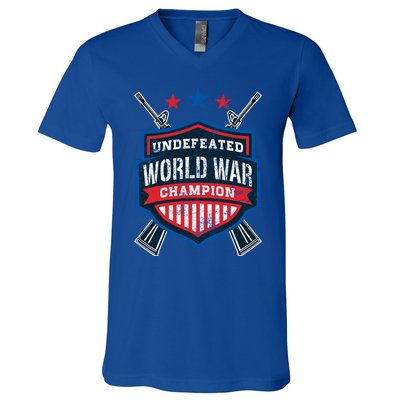 Undefeated World War Champion Veteran Champs Retired Soldier Gift V-Neck T-Shirt