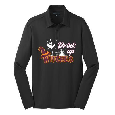 Up Witches Wine Witch Halloween Party Ing Gift Silk Touch Performance Long Sleeve Polo