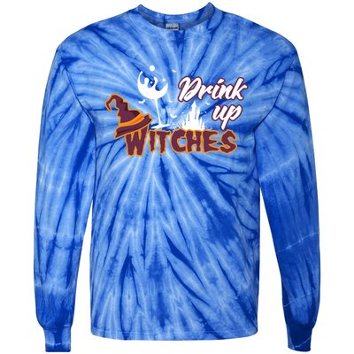 Up Witches Wine Witch Halloween Party Ing Gift Tie-Dye Long Sleeve Shirt