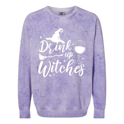 Up Witches Witch Hat Wine Glass Halloween Costume Gift Colorblast Crewneck Sweatshirt