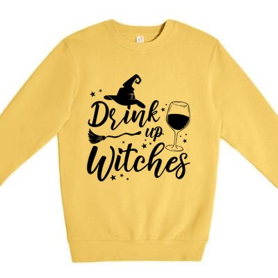 Up Witches Witch Hat Wine Glass Halloween Costume Gift Premium Crewneck Sweatshirt