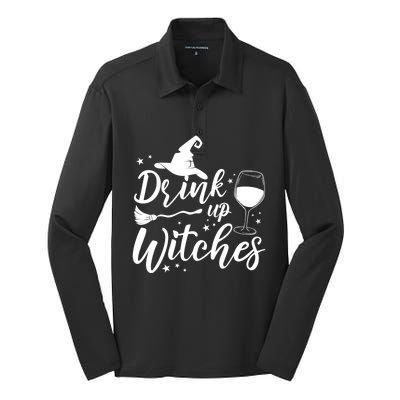 Up Witches Witch Hat Wine Glass Halloween Costume Gift Silk Touch Performance Long Sleeve Polo