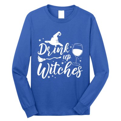 Up Witches Witch Hat Wine Glass Halloween Costume Gift Long Sleeve Shirt