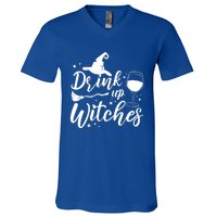 Up Witches Witch Hat Wine Glass Halloween Costume Gift V-Neck T-Shirt