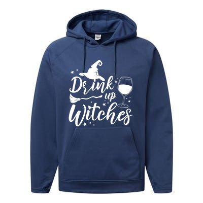 Up Witches Witch Hat Wine Glass Halloween Costume Gift Performance Fleece Hoodie