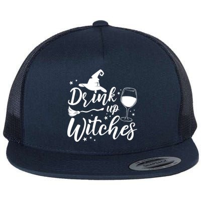 Up Witches Witch Hat Wine Glass Halloween Costume Gift Flat Bill Trucker Hat