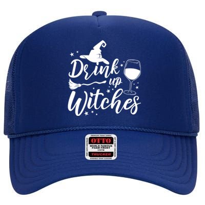 Up Witches Witch Hat Wine Glass Halloween Costume Gift High Crown Mesh Back Trucker Hat