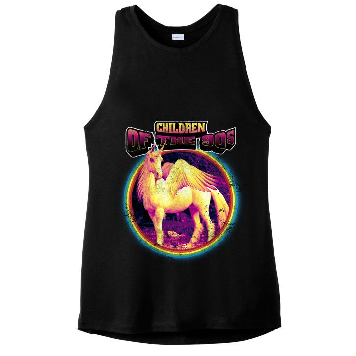 Unicorn With Wings Retro Children Of The 90's Ladies PosiCharge Tri-Blend Wicking Tank