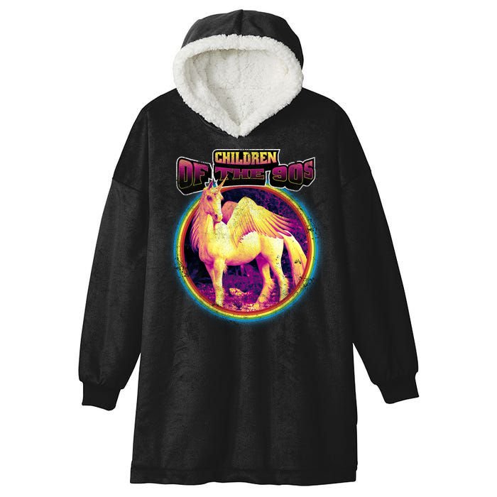 Unicorn With Wings Retro Children Of The 90's Hooded Wearable Blanket