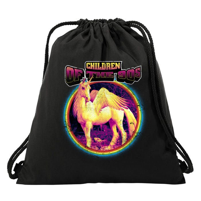 Unicorn With Wings Retro Children Of The 90's Drawstring Bag