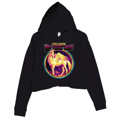 Unicorn With Wings Retro Children Of The 90's Crop Fleece Hoodie