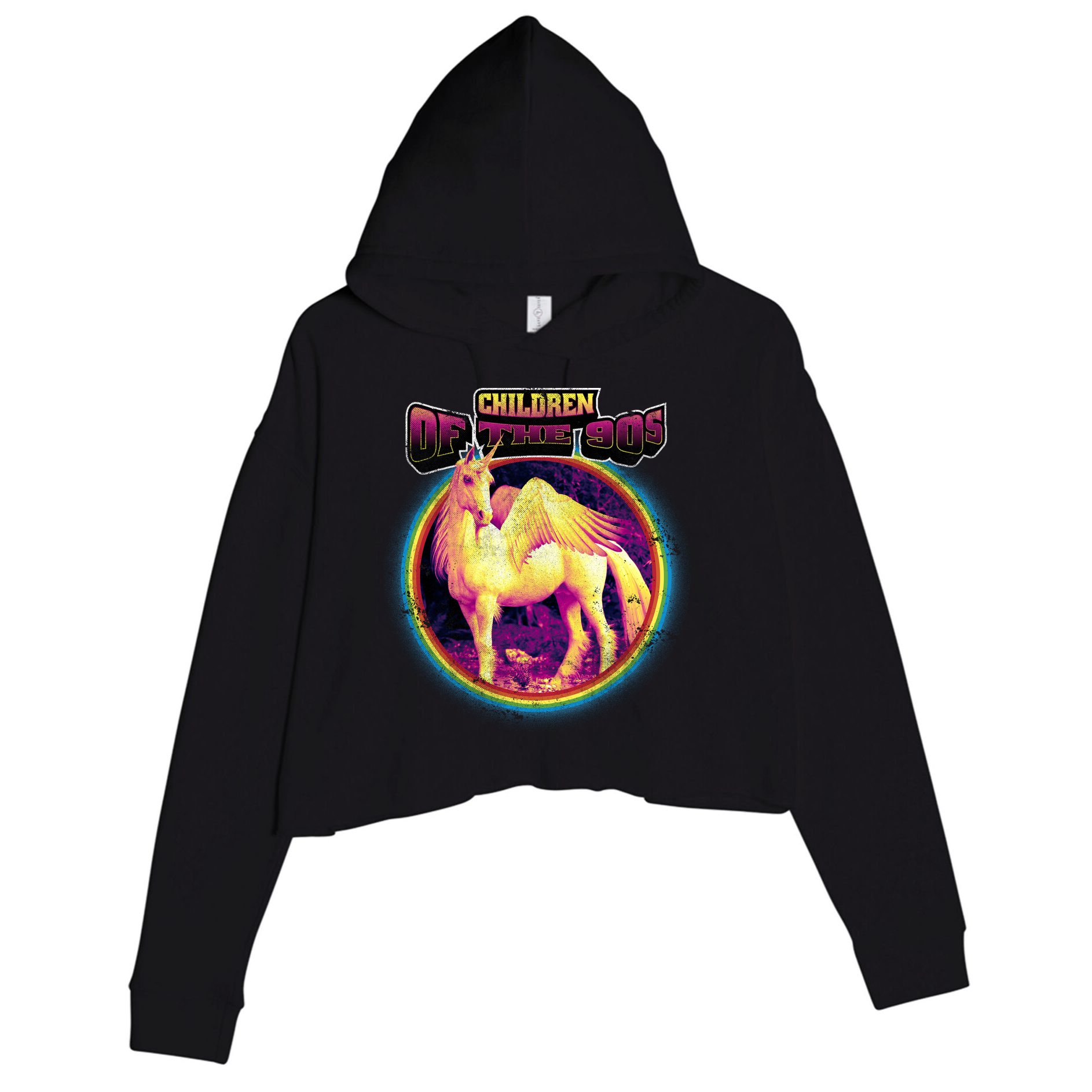 Unicorn With Wings Retro Children Of The 90's Crop Fleece Hoodie