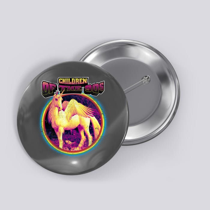 Unicorn With Wings Retro Children Of The 90's Button
