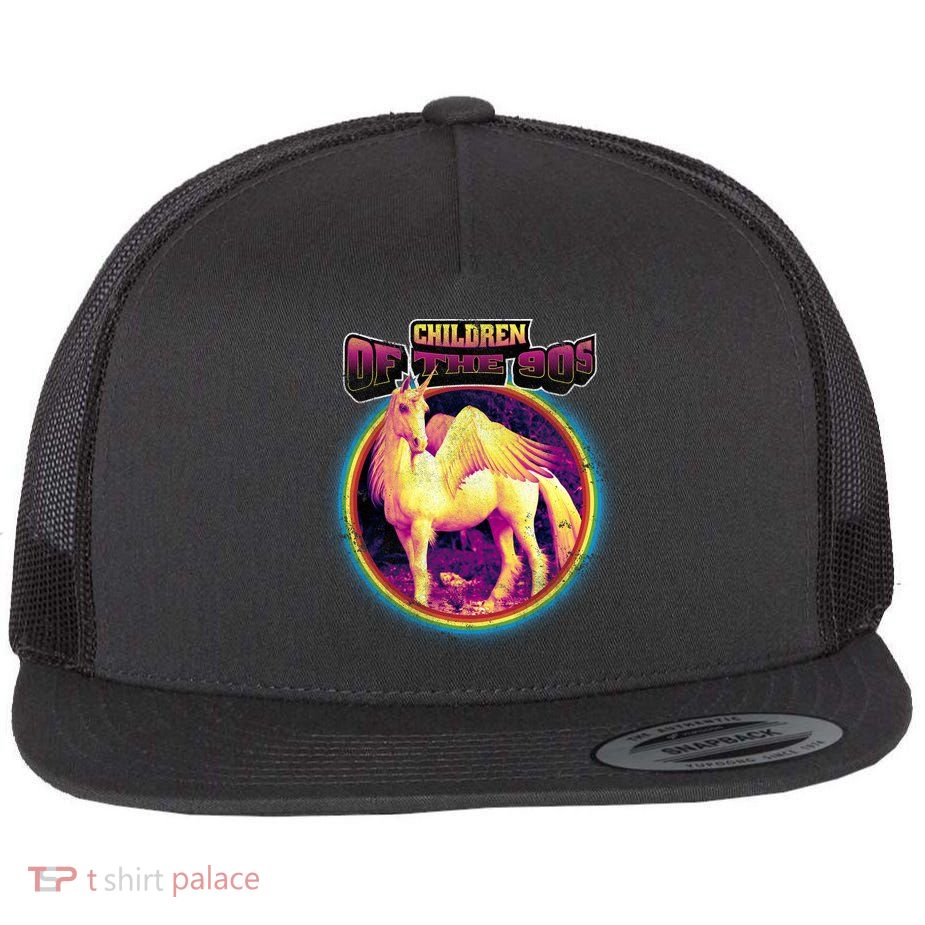 Unicorn With Wings Retro Children Of The 90's Flatbill Hat