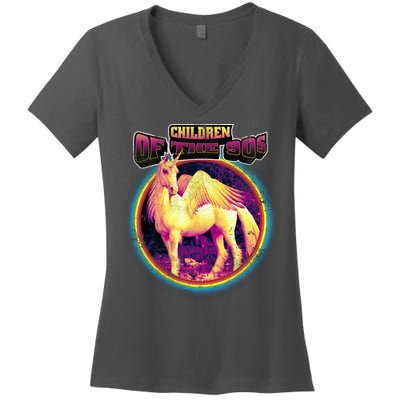 Unicorn With Wings Retro Children Of The 90's Women's V-Neck T-Shirt