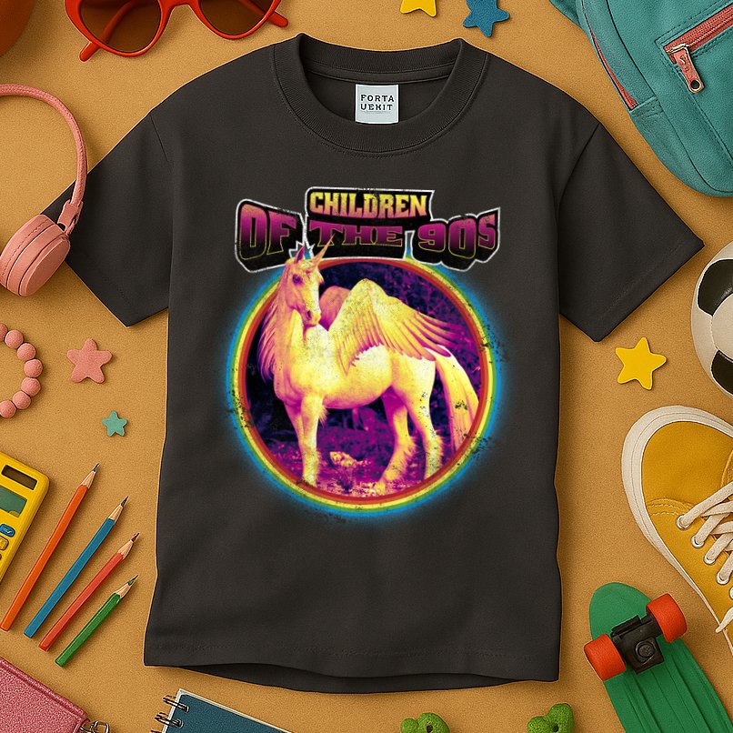Unicorn With Wings Retro Children Of The 90's Kids T-Shirt